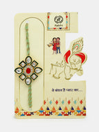 NVR Women & Men Set of 2 Gold Kundan-Studded Handcrafted Wraparound Rakhi Set With Roli Chawal - Distacart