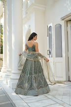 Eilara Glamorous Dusty Green Butterfly Net With Thread And Sequence Embroidered Work Fancy Lace Lehenga Choli For Wedding