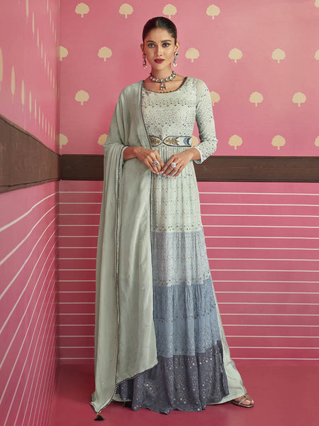 Myra Dusty Grey Real Georgette Designer Suit
