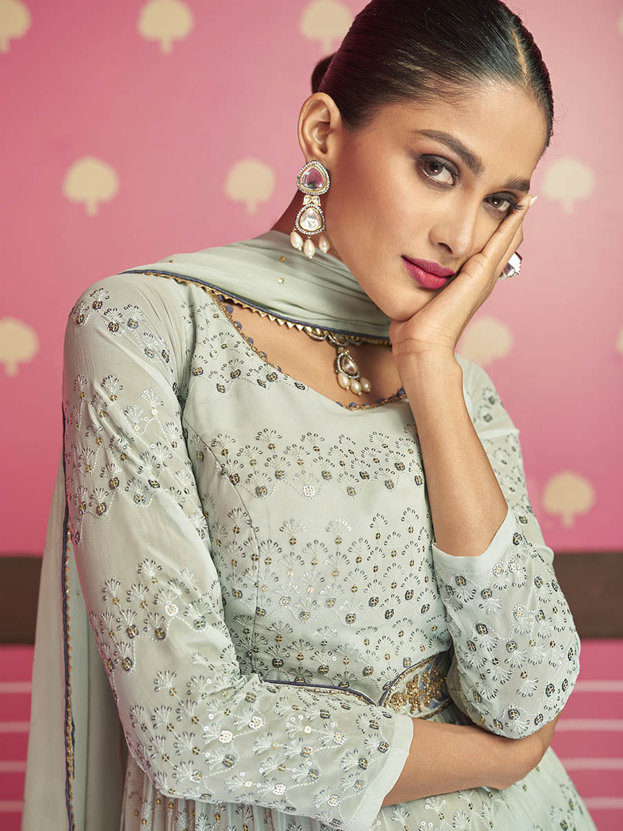Myra Dusty Grey Real Georgette Designer Suit