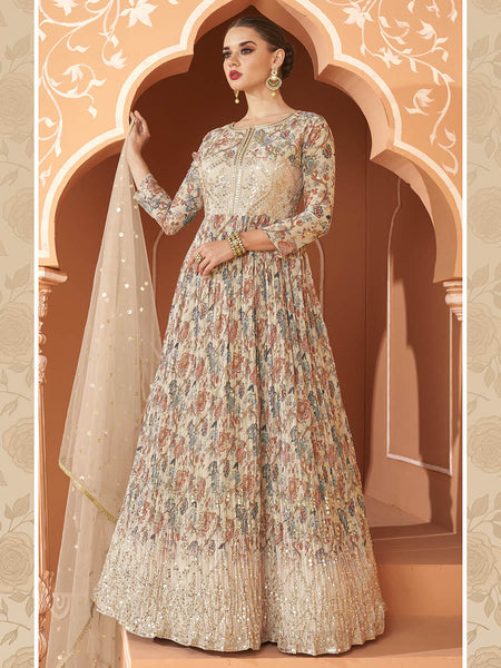 Myra Multicolour Real Georgette Designer Gown Style Suit