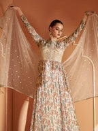 Myra Multicolour Real Georgette Designer Gown Style Suit - Distacart