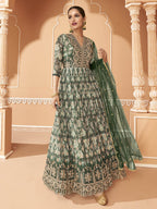 Myra Multicolour Real Georgette Designer Gown Style Suit - Distacart