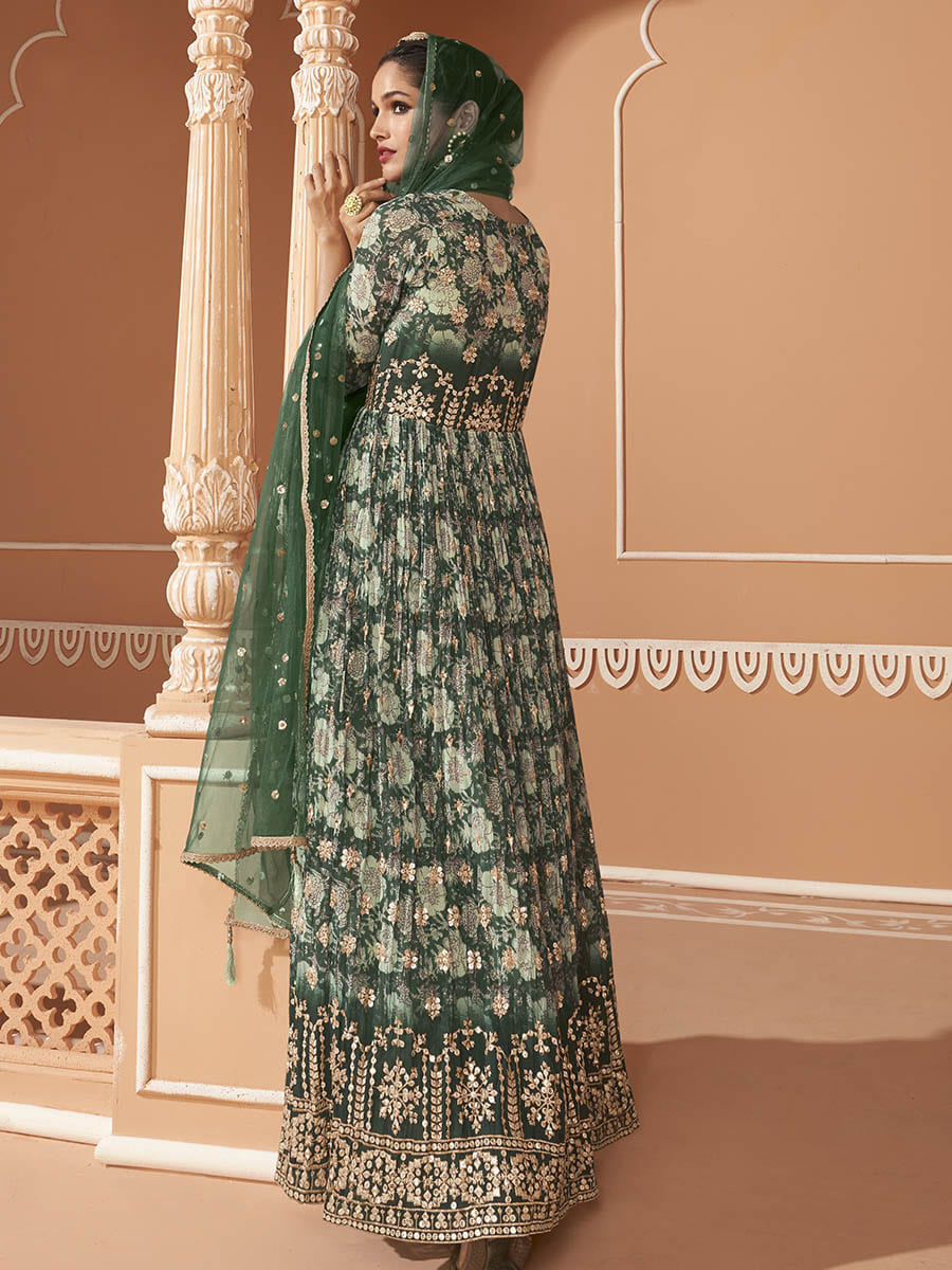 Myra Multicolour Real Georgette Designer Gown Style Suit - Distacart