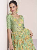 Myra Pastel Green Georgette and Chinon Silk Gown Style Party Wear Suit - Distacart