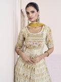 Myra Cream Georgette and Chinon Silk Gown Style Party Wear Suit - Distacart