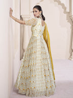 Myra Cream Georgette and Chinon Silk Gown Style Party Wear Suit - Distacart