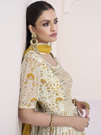 Myra Cream Georgette and Chinon Silk Gown Style Party Wear Suit - Distacart
