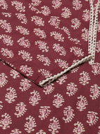 FIORRA Women's Maroon Cotton Straight Kurta Pant With Dupatta
