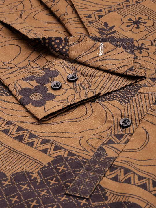 Brown Men Pure Cotton Relaxed Floral Opaque Printed Casual Shirt - Mahotsav