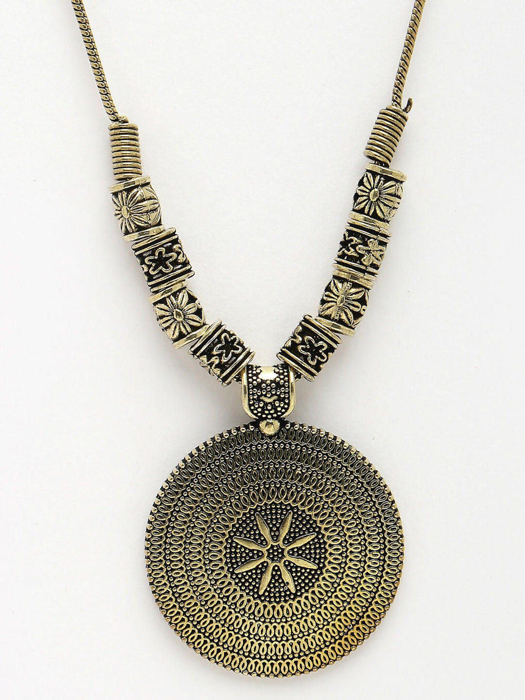 NVR Women's Gold-Polished Circular Shape Pendant with Chain