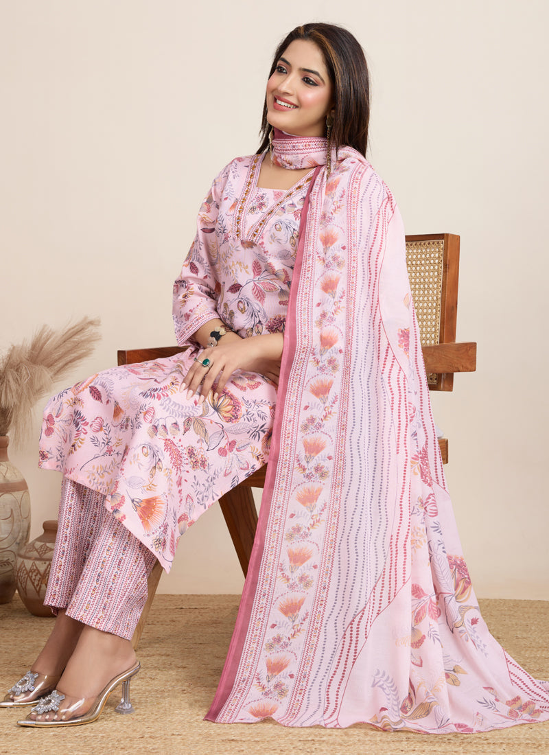 Prazu Fashion Baby Pink Printed Cotton Blend Festival Wear Salwar Suit - Distacart