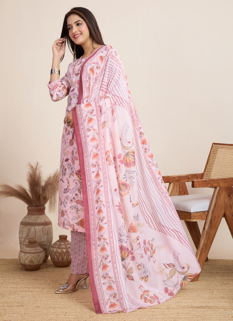 Prazu Fashion Baby Pink Printed Cotton Blend Festival Wear Salwar Suit - Distacart