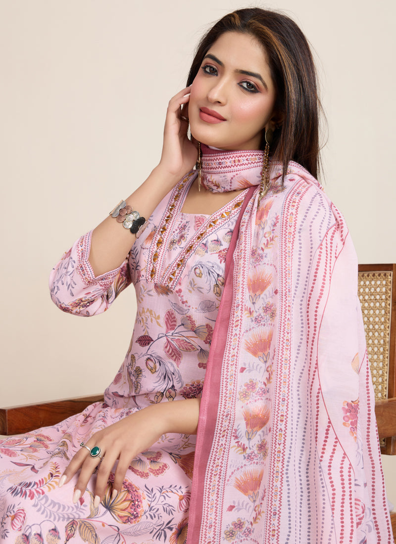 Prazu Fashion Baby Pink Printed Cotton Blend Festival Wear Salwar Suit - Distacart