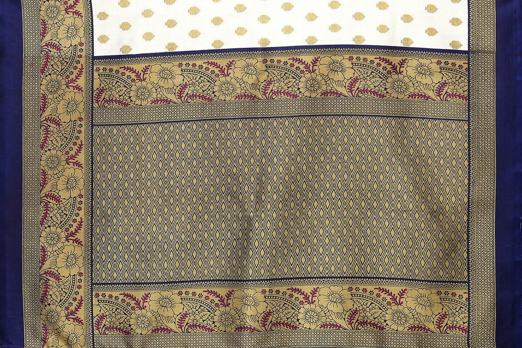 Vamika white & navy Printed Art Silk Saree