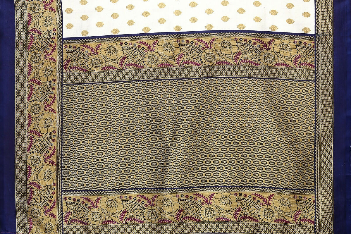 Vamika white & navy Printed Art Silk Saree