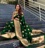 Vamika Weaving Banarasi Jacquard Green Kanjivaram Saree