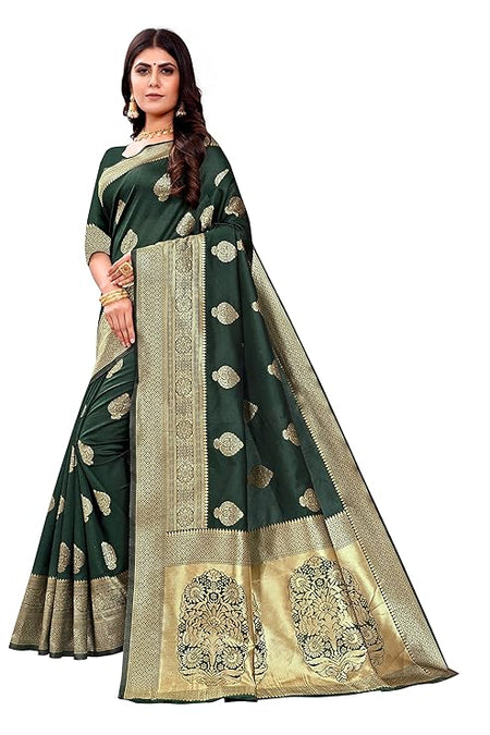 Vamika Weaving Banarasi Jacquard Green Kanjivaram Saree