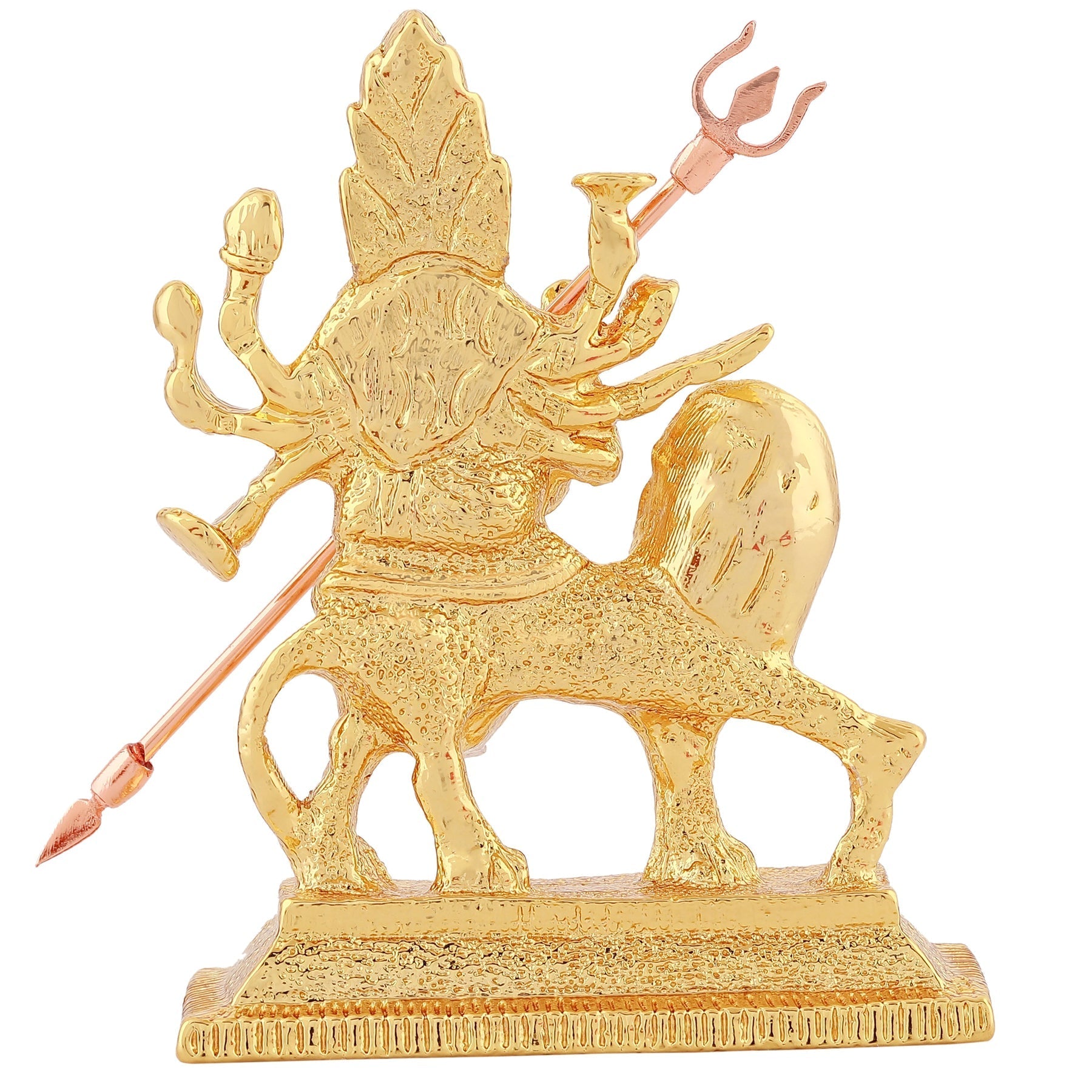 Estele Gold-Polished Durga Ma Idol with sitting on lion for Pooja & Car decor