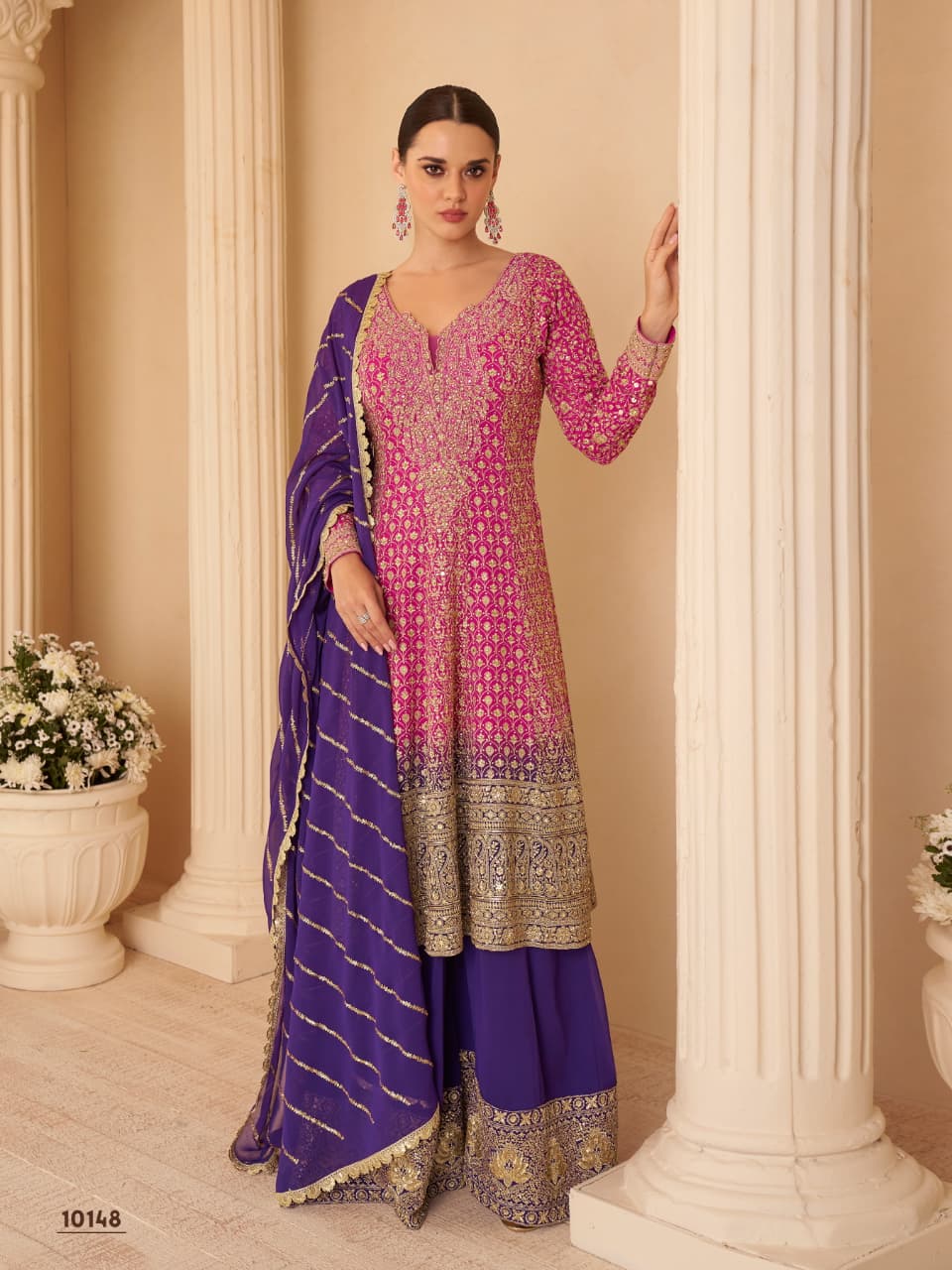 Aarshi Fashions Rose Pink Pure Georgette Full Stitched Suit