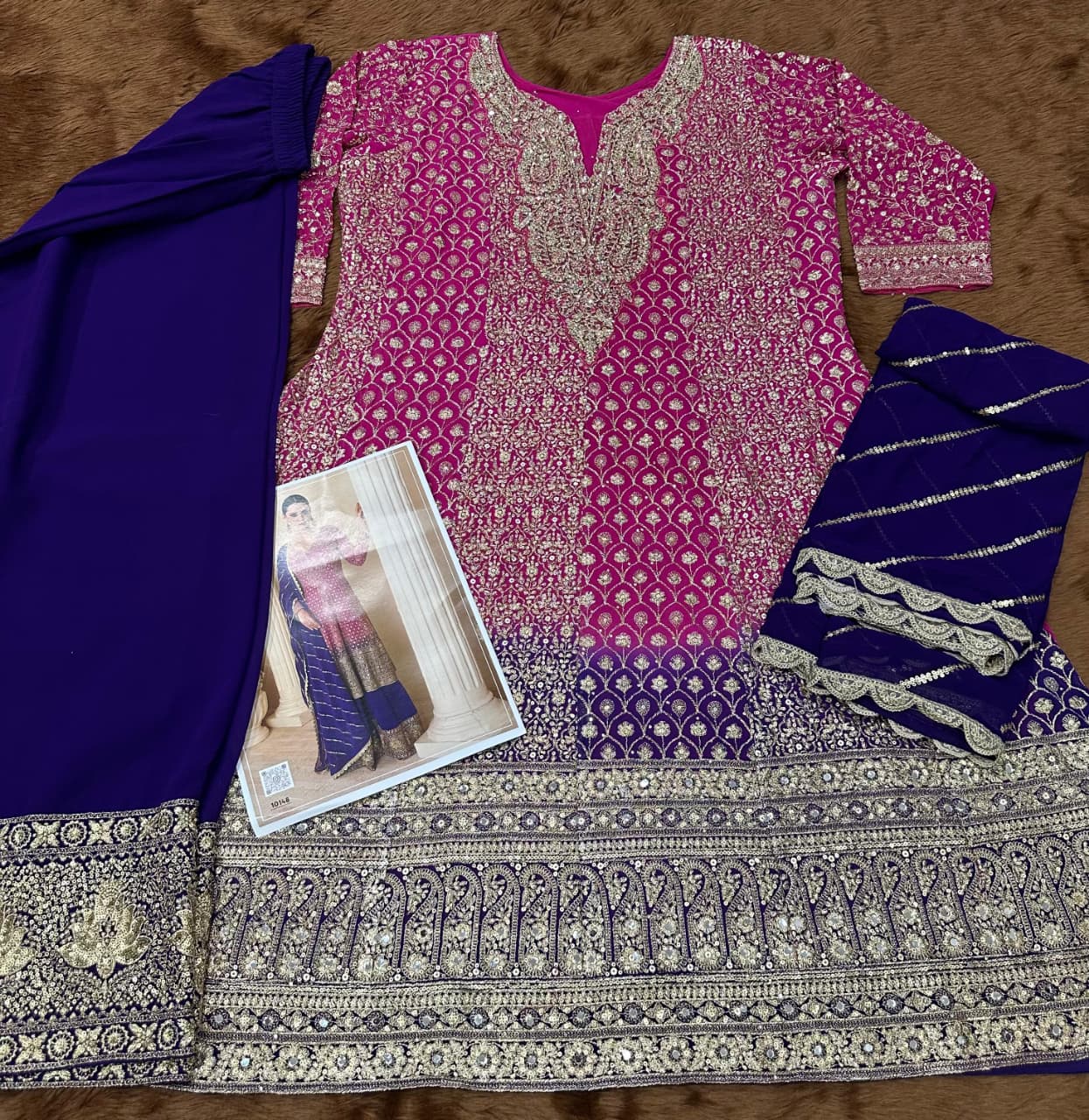 Aarshi Fashions Rose Pink Pure Georgette Full Stitched Suit