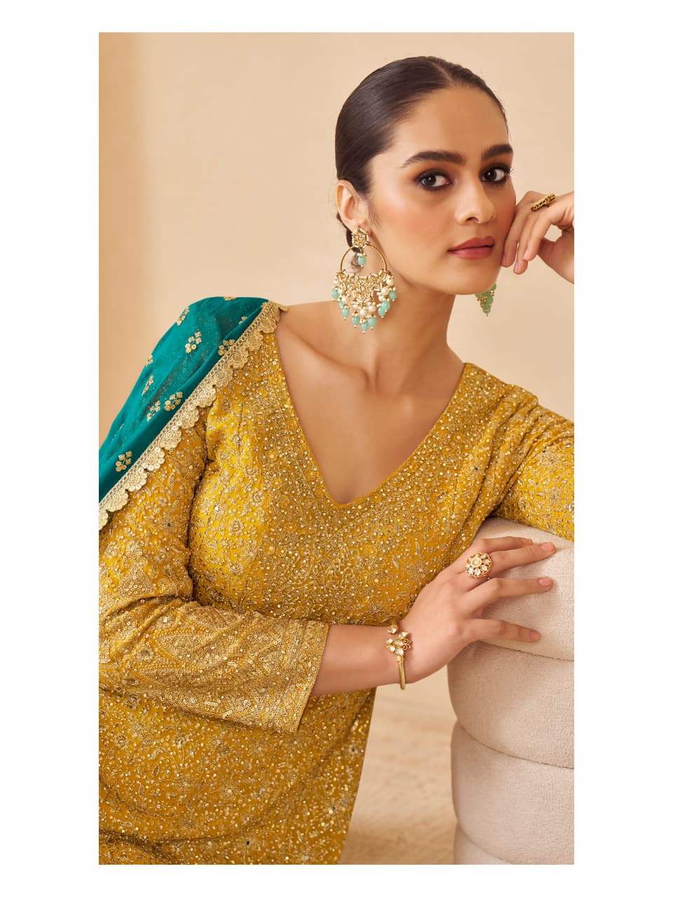 Aarshi Fashions Yellow Pure Georgette Full Stitched Suit