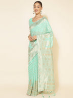 Janasya Sea Green Chanderi Silk Polka Design Woven Design Saree