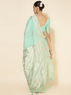 Janasya Sea Green Chanderi Silk Polka Design Woven Design Saree