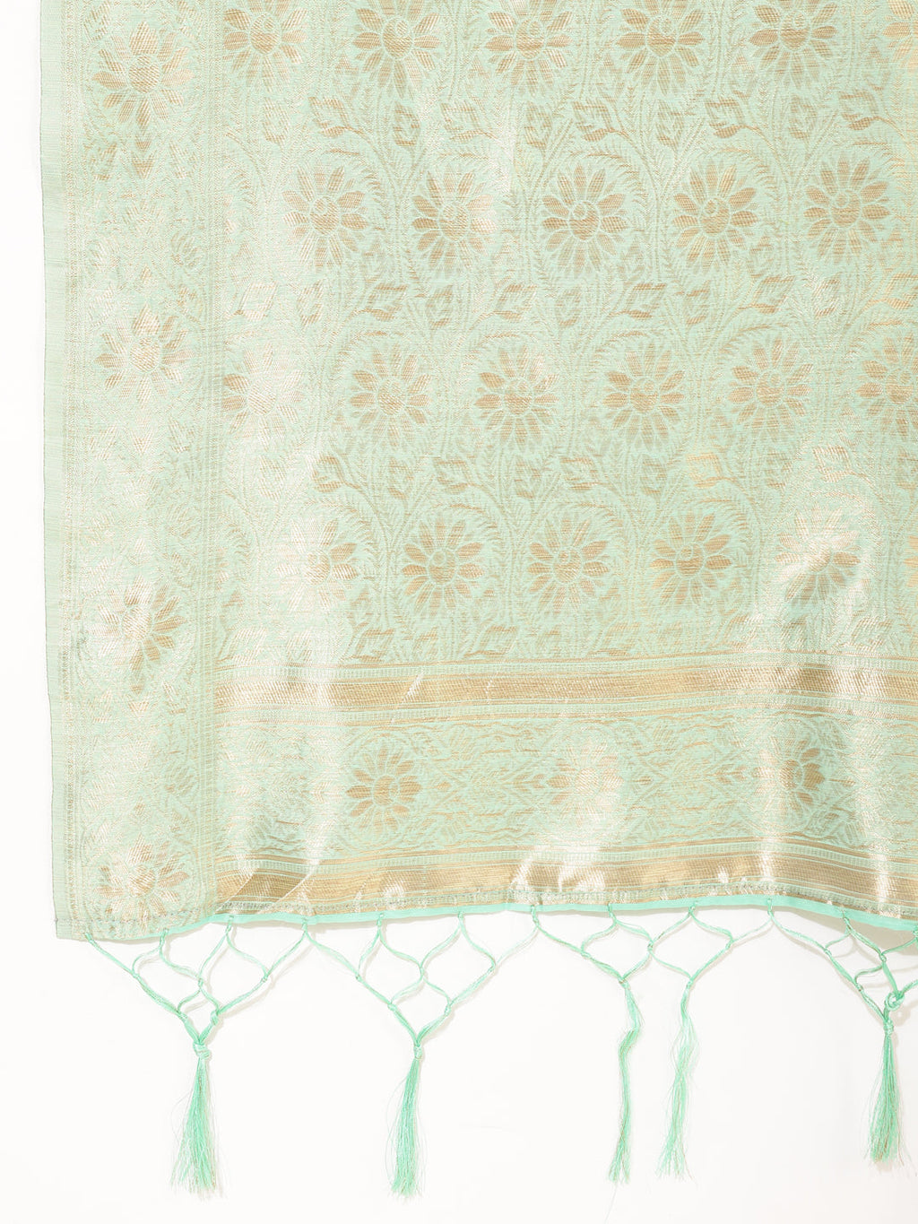 Janasya Sea Green Chanderi Silk Polka Design Woven Design Saree