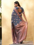 Janasya Dark Grey Chanderi Silk Ethnic Motifs Woven Design Saree