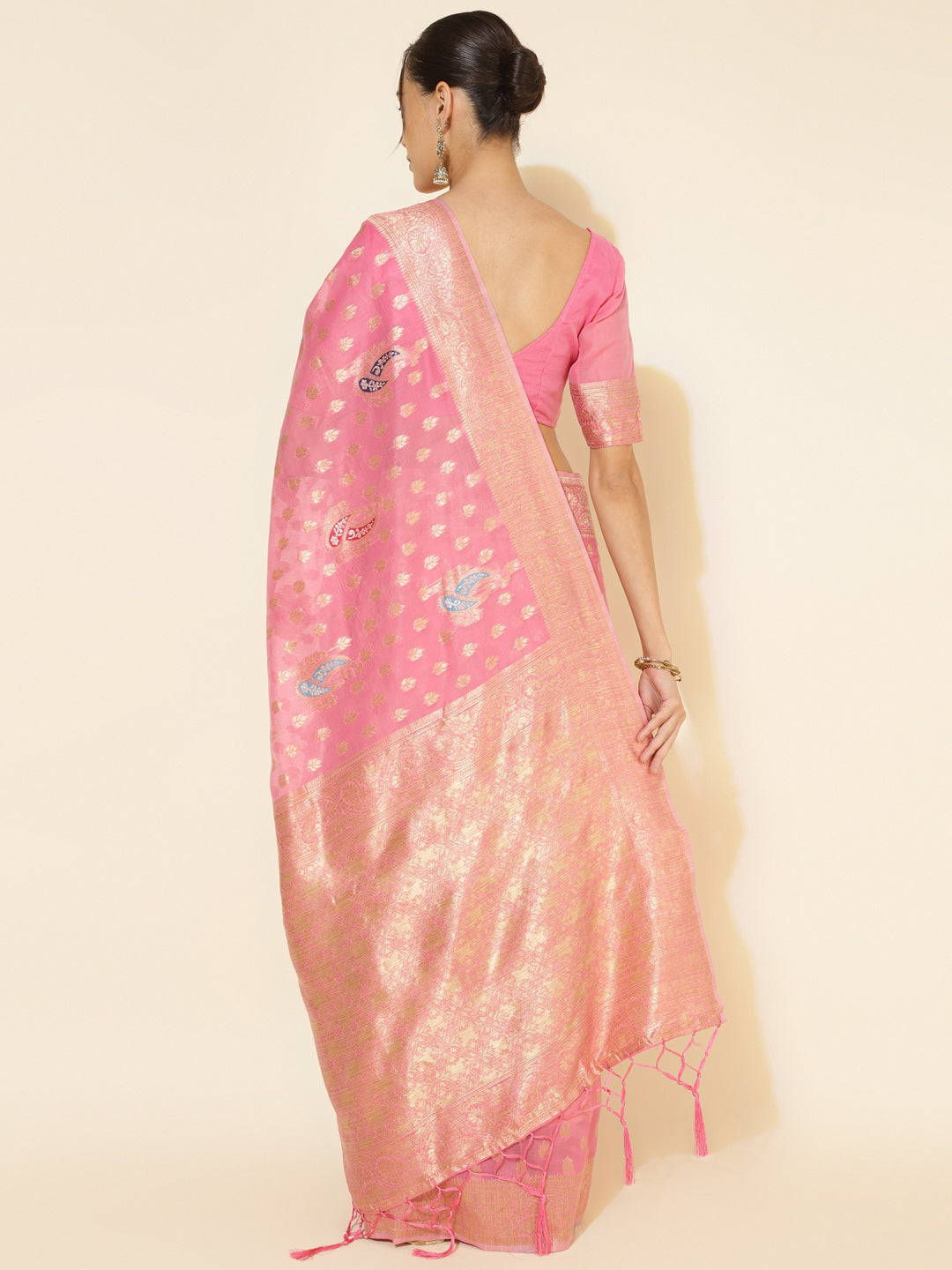 Janasya Light Pink Chanderi Silk Ethnic Motifs Woven Design Saree - Distacart