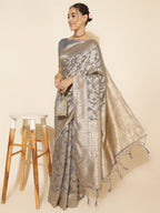 Janasya Grey Chanderi Silk Floral Woven Design Saree