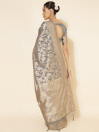 Janasya Grey Chanderi Silk Floral Woven Design Saree