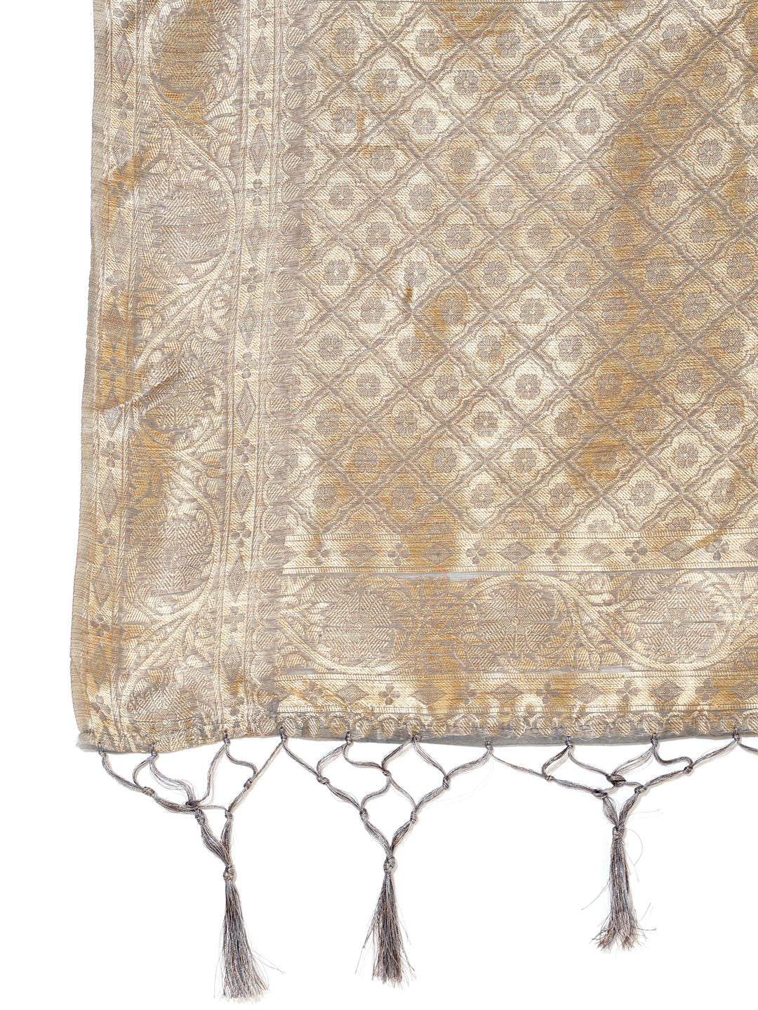 Janasya Grey Chanderi Silk Floral Woven Design Saree