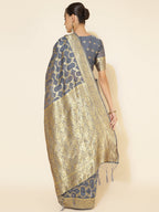 Janasya Grey Chanderi Silk Geometric Design Woven Design Saree