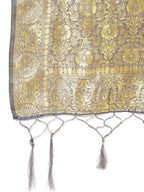 Janasya Grey Chanderi Silk Geometric Design Woven Design Saree