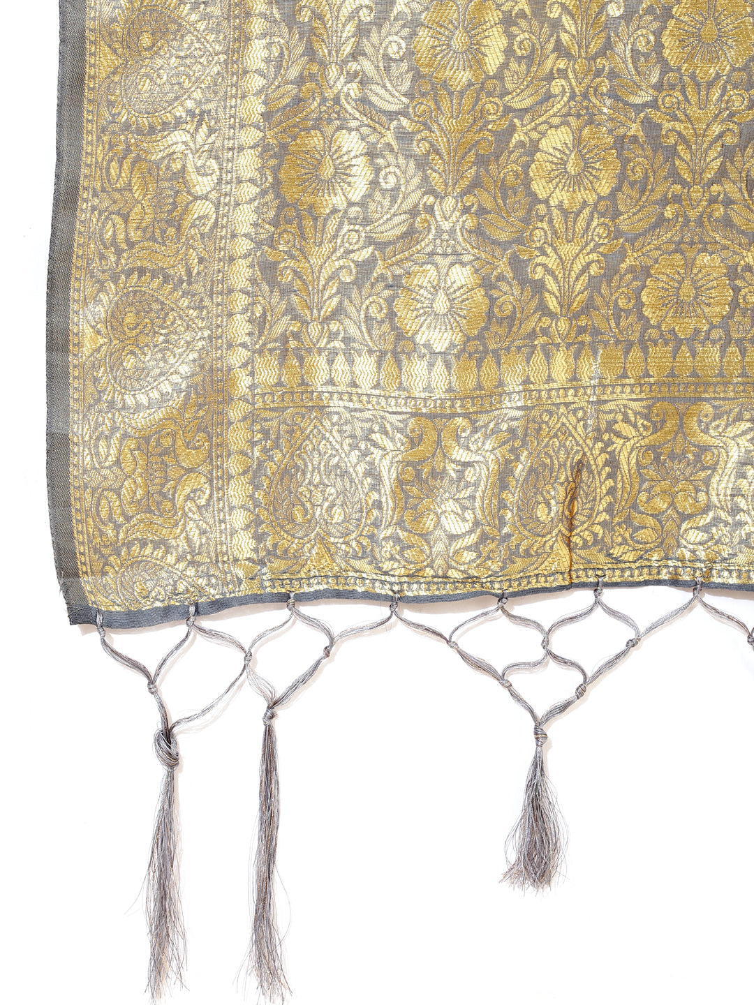 Janasya Grey Chanderi Silk Geometric Design Woven Design Saree
