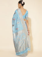 Janasya Sky Blue Chanderi Silk Ethnic Motifs Woven Design Saree