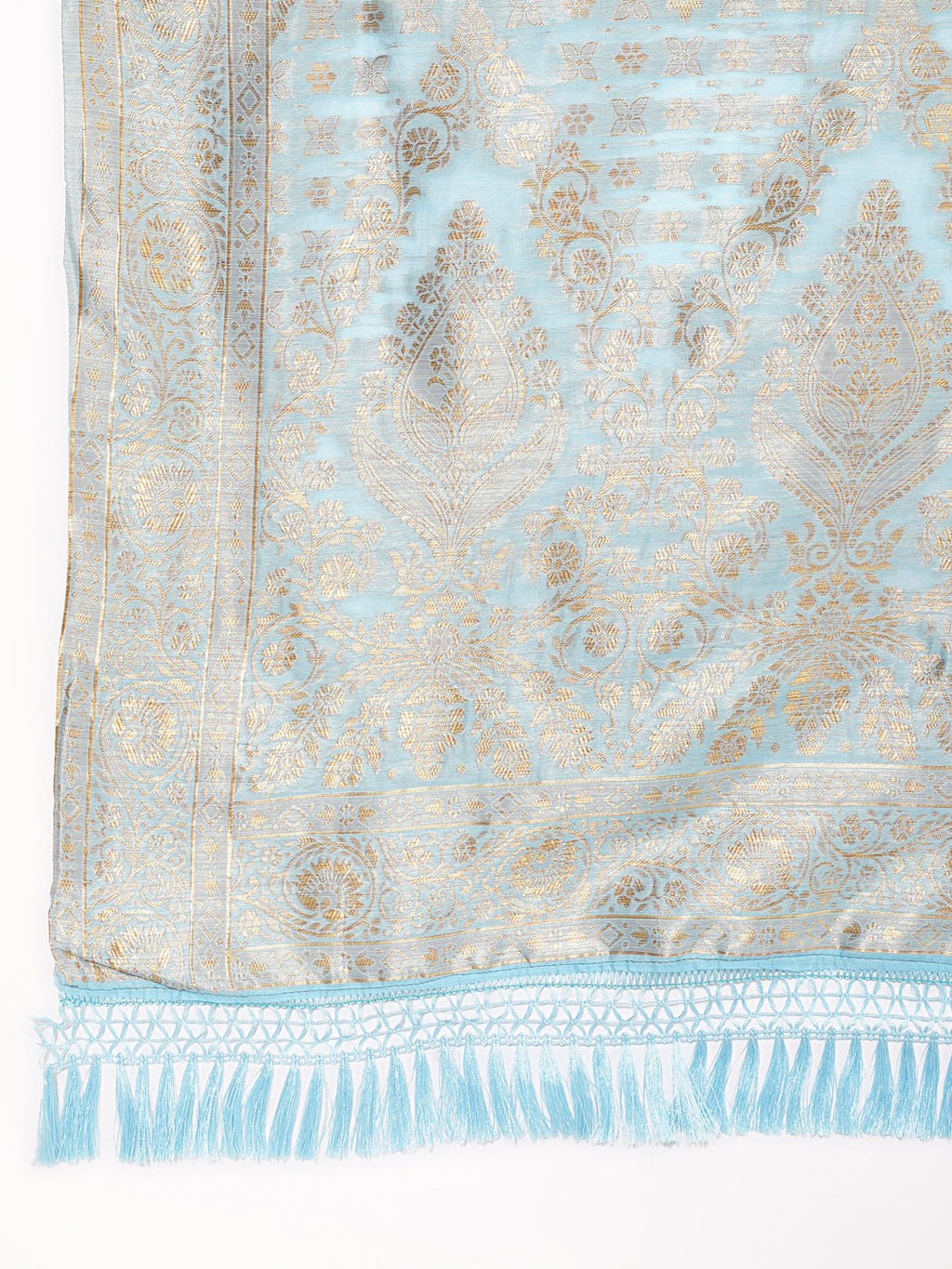 Janasya Sky Blue Chanderi Silk Ethnic Motifs Woven Design Saree