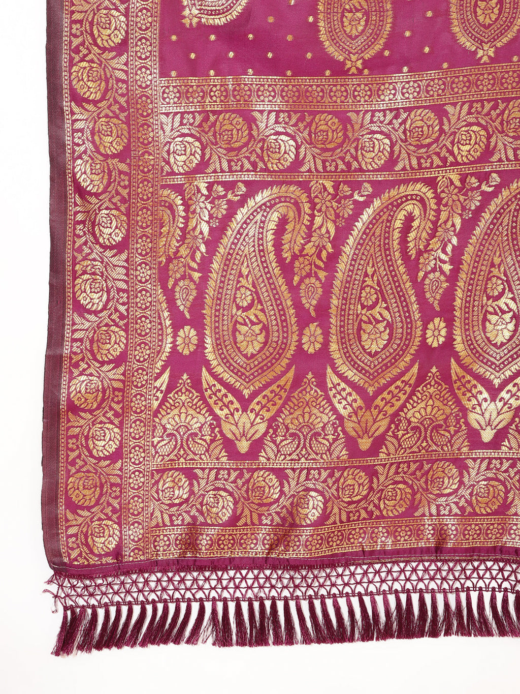 Janasya Wine Banarasi Silk Woven Ethnic Motifs Banarasi Silk Saree