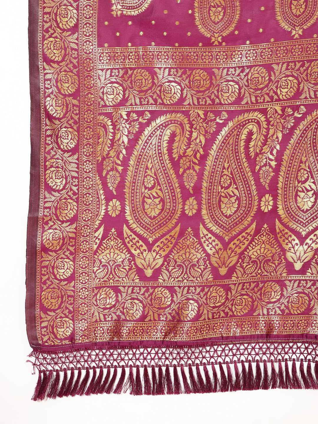 Janasya Wine Banarasi Silk Woven Ethnic Motifs Banarasi Silk Saree