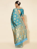 Janasya Turquoise Blue Banarasi Silk Woven Ethnic Motifs Banarasi Silk Saree - Distacart