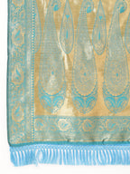 Janasya Turquoise Blue Banarasi Silk Woven Ethnic Motifs Banarasi Silk Saree - Distacart