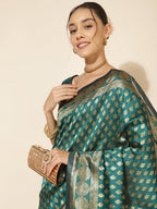 Janasya Peacock Green Silk Woven Ethnic Motifs Banarasi Silk Saree - Distacart