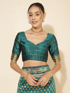 Janasya Peacock Green Silk Woven Ethnic Motifs Banarasi Silk Saree - Distacart