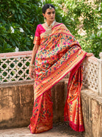 Janasya Pink Paithani Silk Woven Bagh Design Paithani Silk Saree
