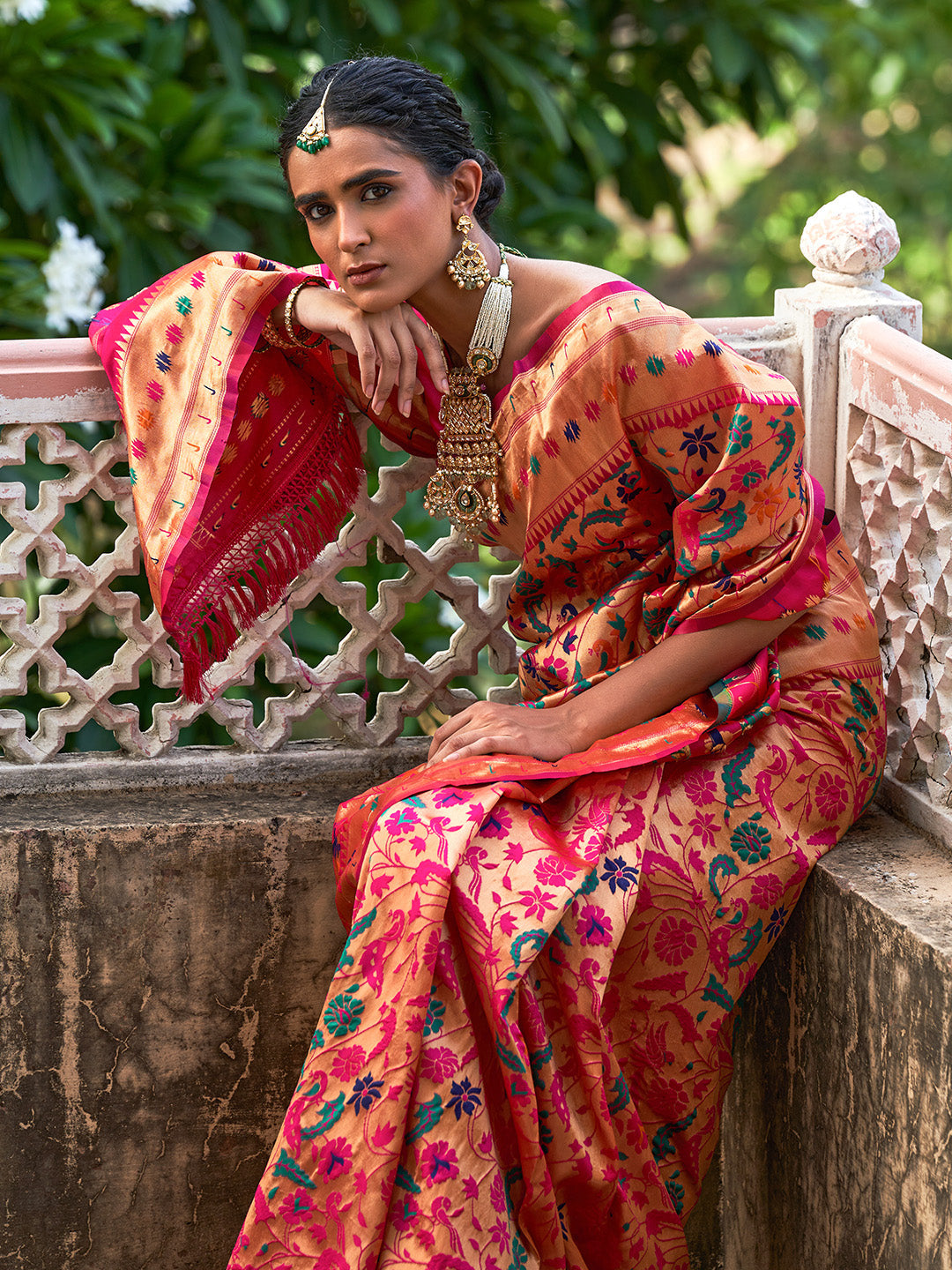 Janasya Pink Paithani Silk Woven Bagh Design Paithani Silk Saree