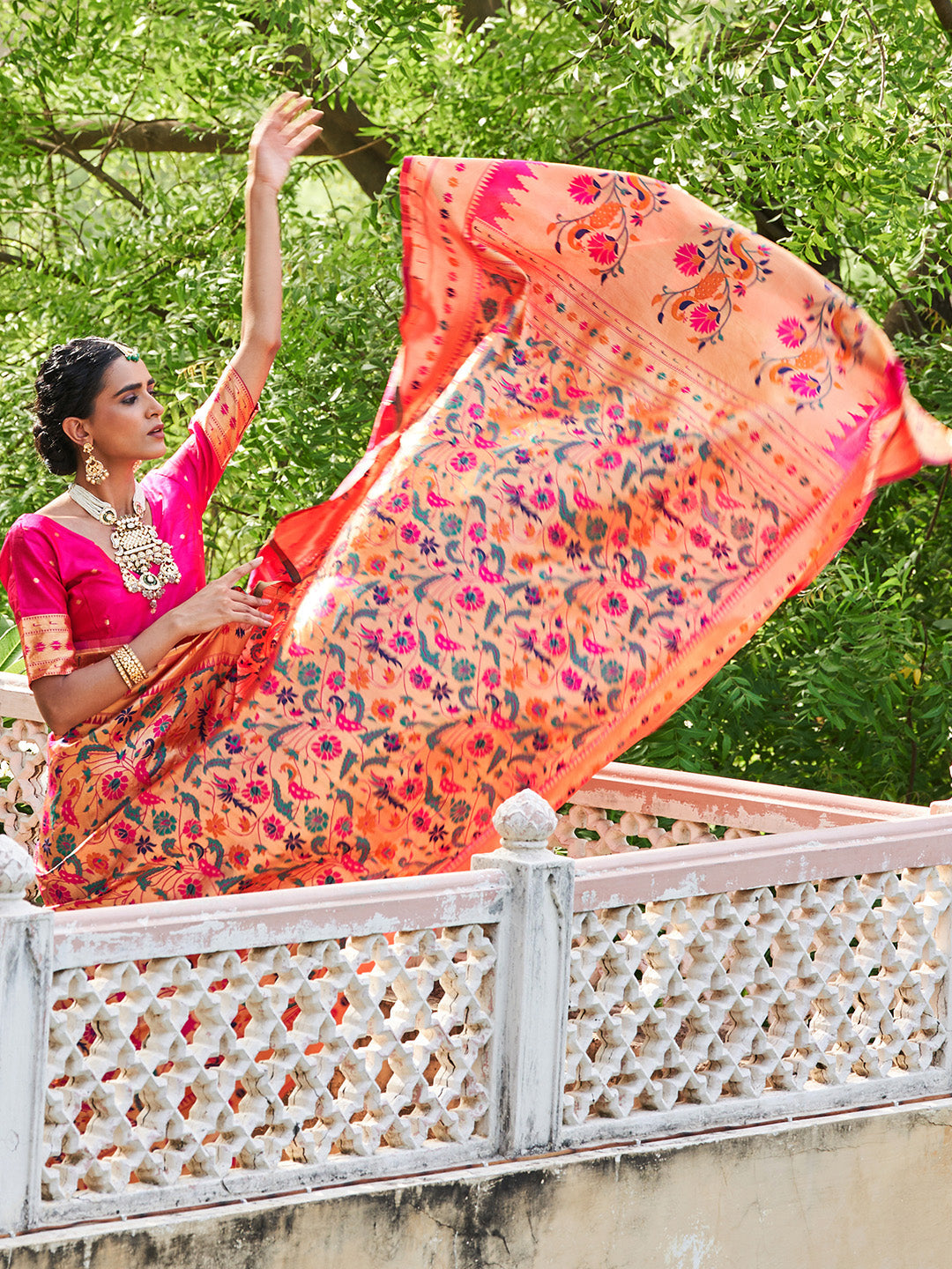 Janasya Pink Paithani Silk Woven Bagh Design Paithani Silk Saree