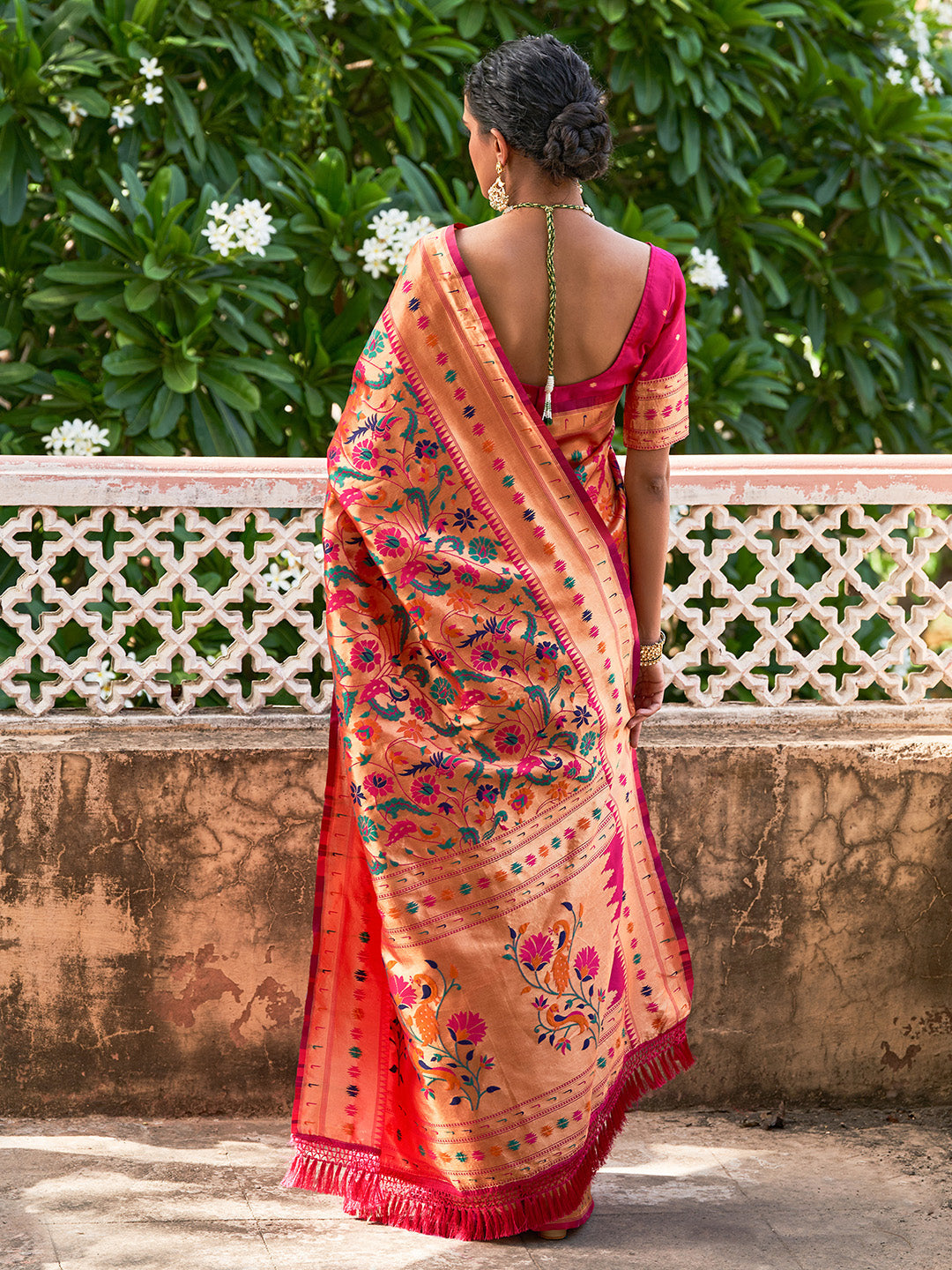 Janasya Pink Paithani Silk Woven Bagh Design Paithani Silk Saree