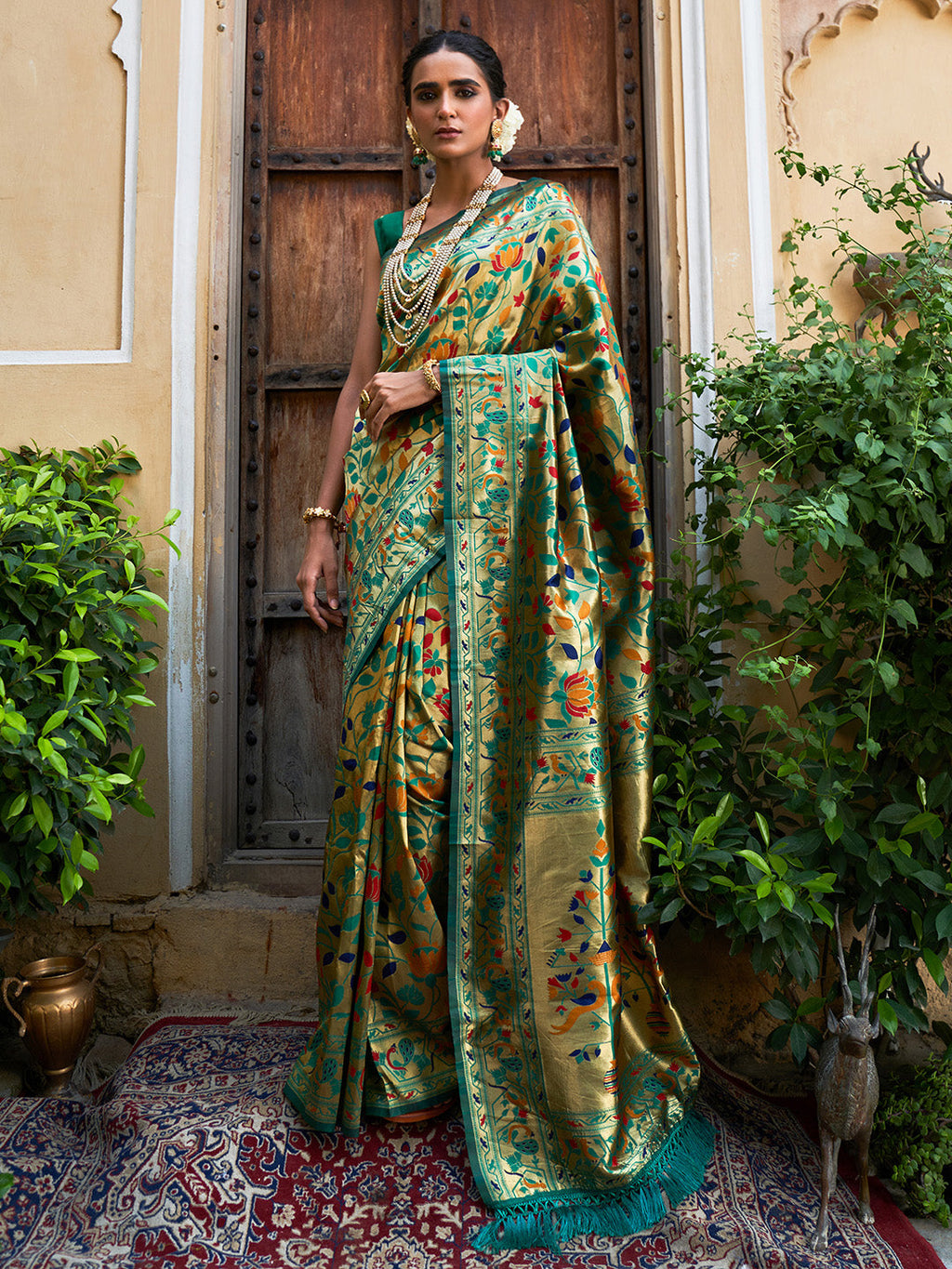 Janasya Green Paithani Silk Woven Bagh Design Paithani Silk Saree